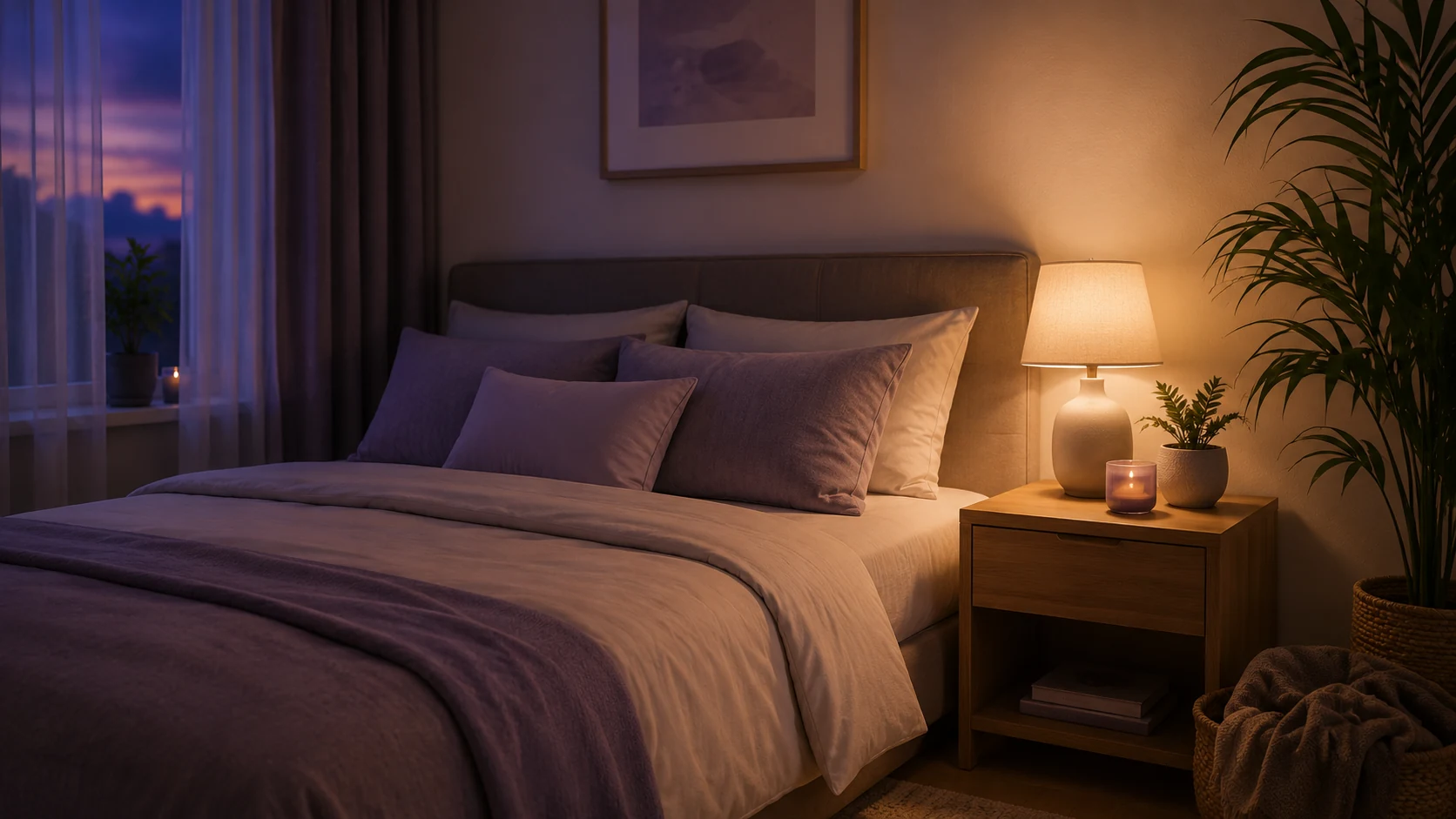 A calm and comfortable bedroom prepared for a restful night